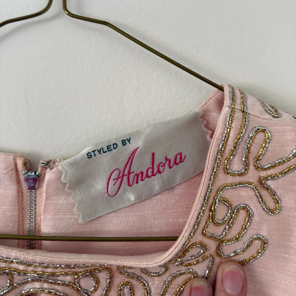 Vintage 1960s Plus Size Beaded Dress & Coat Set Raw Silk Pink Jackie O Size 16W - Picture 4 of 16